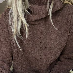 Chocolate brown loose turtleneck sweater